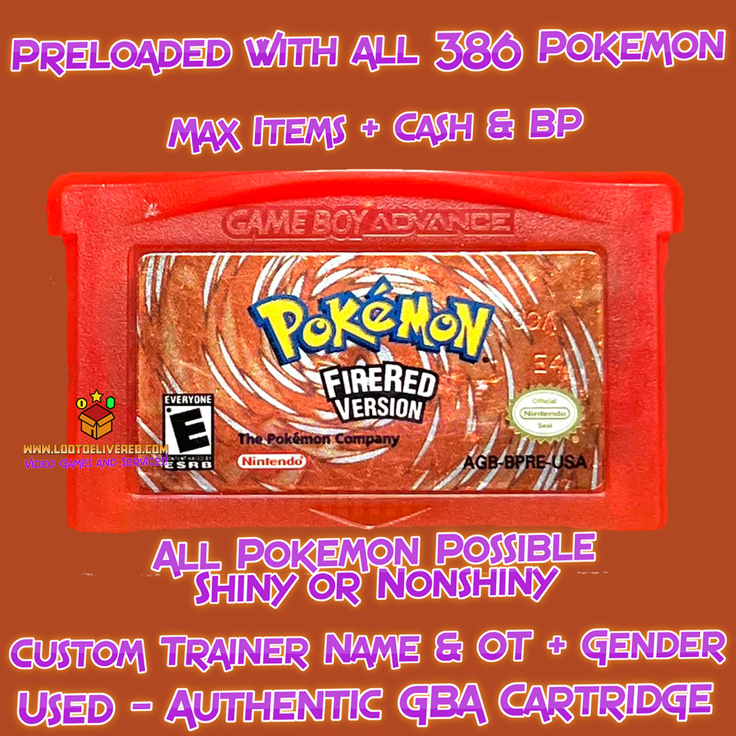 POKEMON FIRERED AUTHENTIC - All 386 SHINY PERFECT SAVE
