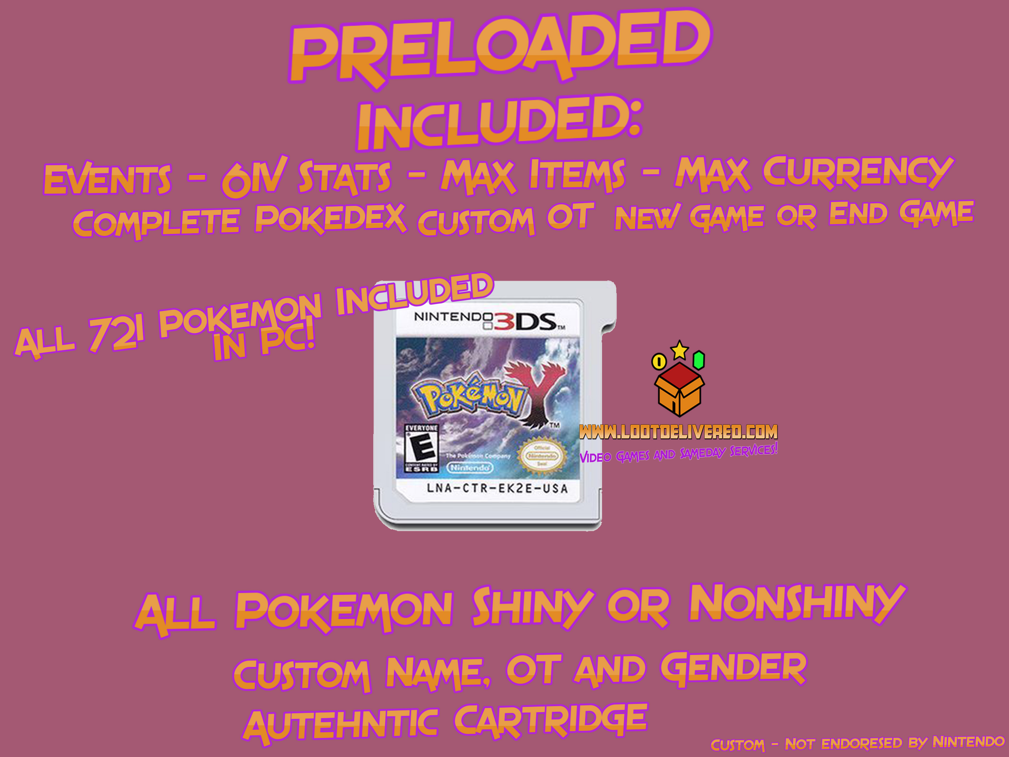 Pokemon Y Enhanced! + 3DS Event - 721 Loaded (Physcial Game) Legit All Pokemon Enhanced With